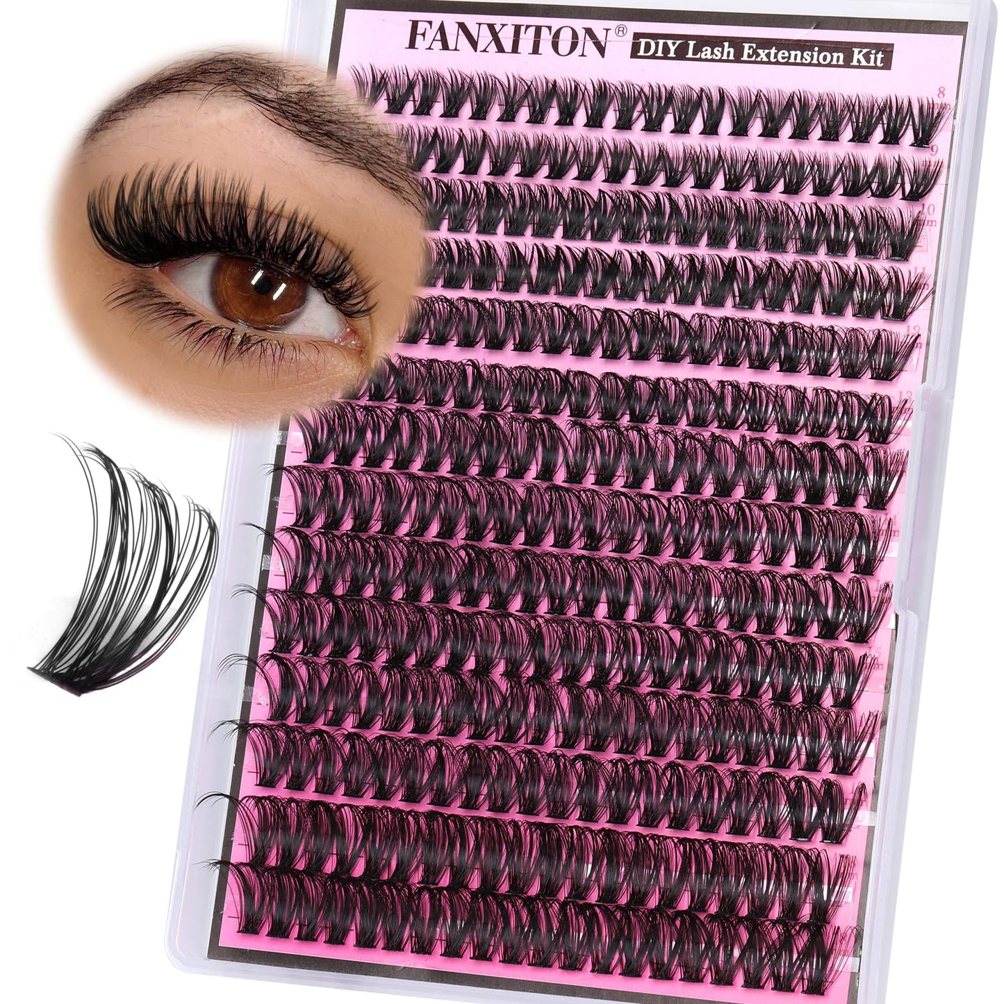 HotFANXITON DIY Individual Eyelash Extension Kit, Thick Volume Lash Clusters 40D+50D D Curvature, 280 Pieces Thin Band Cluster Lashes with Bond and Seal Tweezers