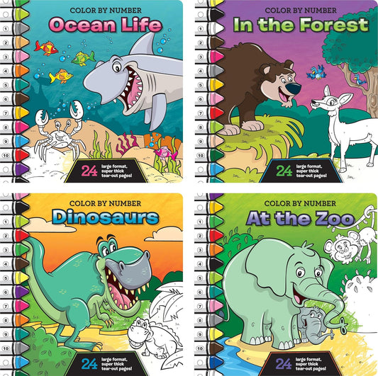 Hot Color by Number Kids Book Set – Coloring Books for Kids 4–8 Years Old, 4-Pack Bundle, Easy & Fun Activities, Large Print, Thick Tear-Out Pages, 96 Pages