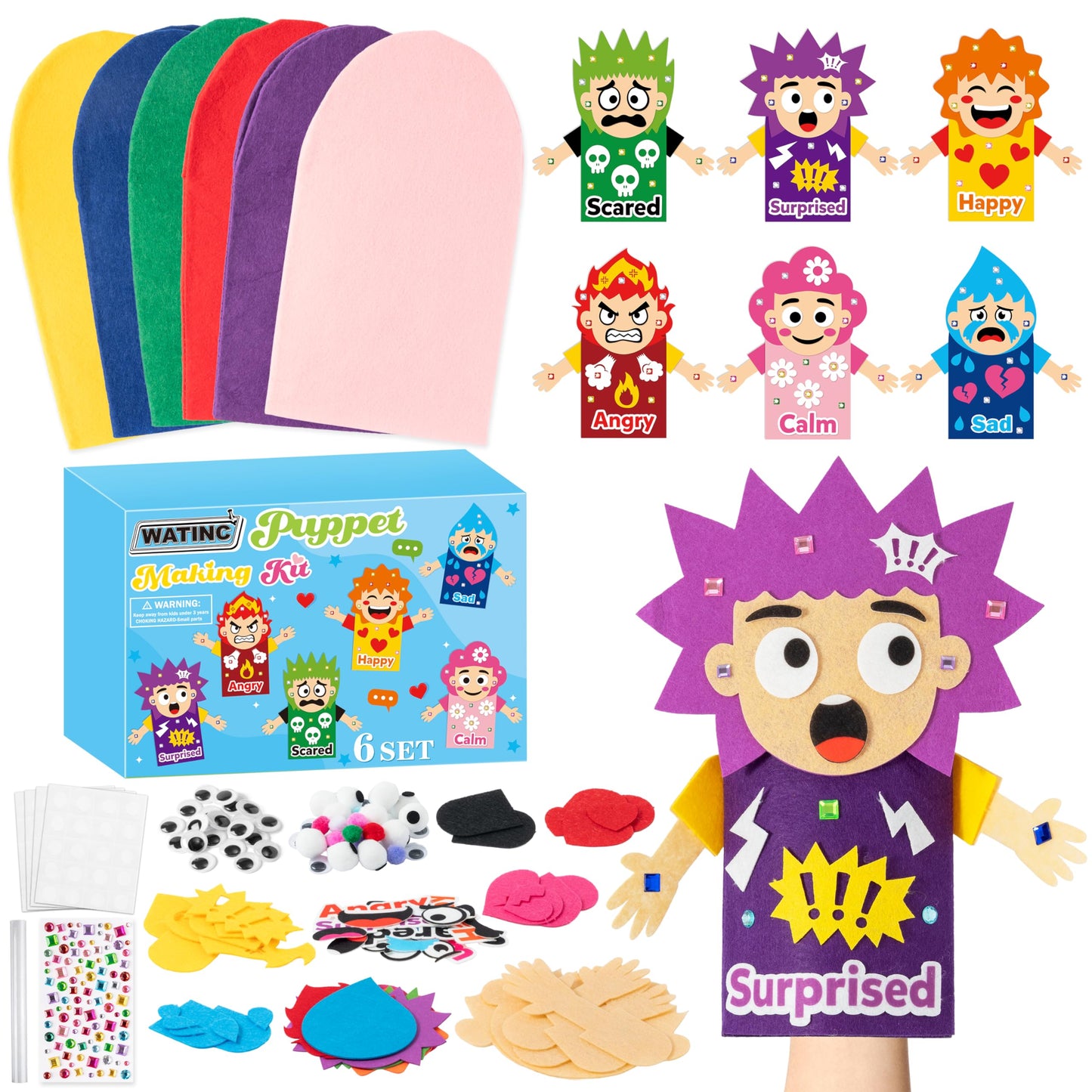 Hot WATINC Hand Puppet Making Kit, Felt Sock Puppet Toys for Kids (Animals) | 6 Styles, Make Your Own Storytelling & Role Play Crafts, Creative Group Activity, Party Favors & Gifts for Kids Ages 4-8
