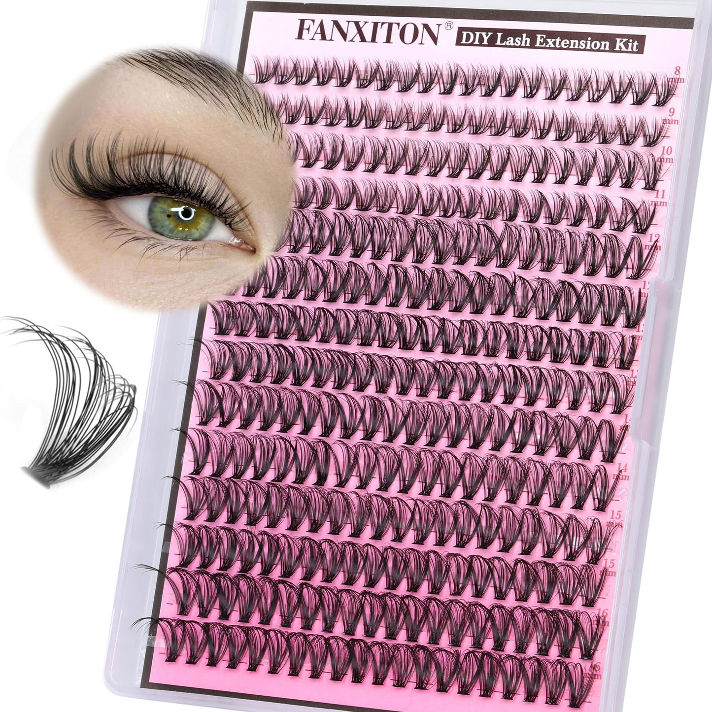 HotFANXITON DIY Individual Eyelash Extension Kit, Thick Volume Lash Clusters 40D+50D D Curvature, 280 Pieces Thin Band Cluster Lashes with Bond and Seal Tweezers