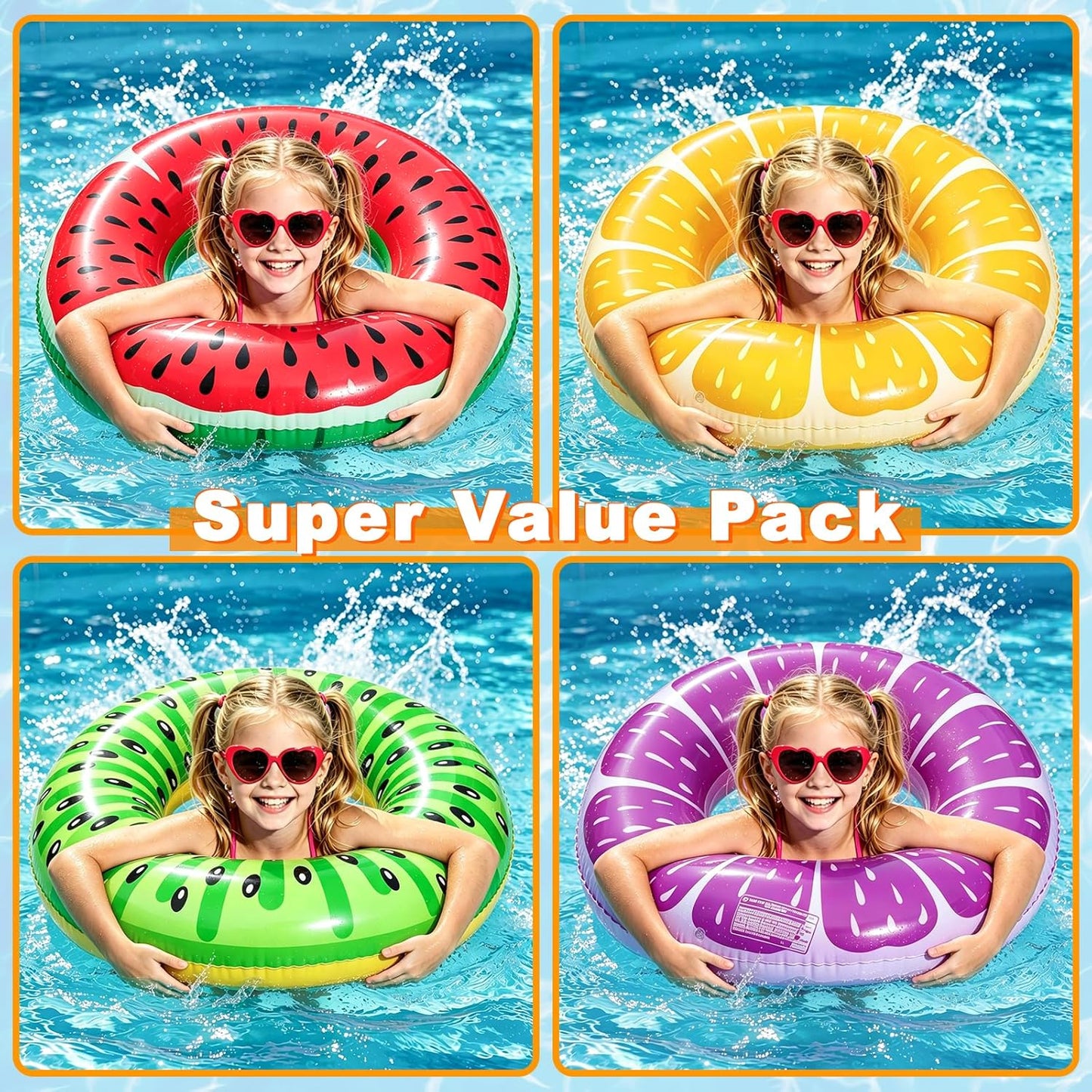 Hot 8 Pack Inflatable Pool Floats, Pool Toys for Swimming Pool Party Kids Adults 4 Pcs Fruit Swim Tube Rings & 4 Pcs Beach Balls Pool Floaties Summer Lake Hawaiian Beach Luau Party Decorations Water Fun