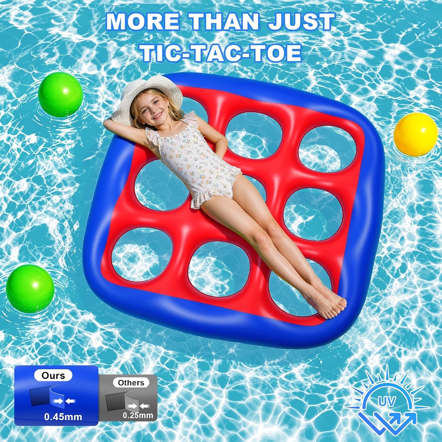 Hot Pool Games Set- Tic-Tac-Toe Inflatable Pool Toys with 10 Balls Fun Summer Swimming Pool Party Beach Lawn Outdoor Camping Party Float Game Water Ball Toys for Adults Teens Kids 2-10 Players