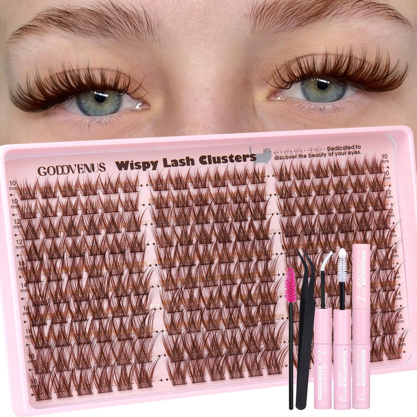 HotGoddvenus Lash Clusters Kit Wispy Eyelash Clusters Lashes Natural DIY Lash Extension Kit 10-16mm Cluster Eyelash Extensions Kit 300pcs C Curl Individual Lashes Cluster Eyelash (With Tweezers)