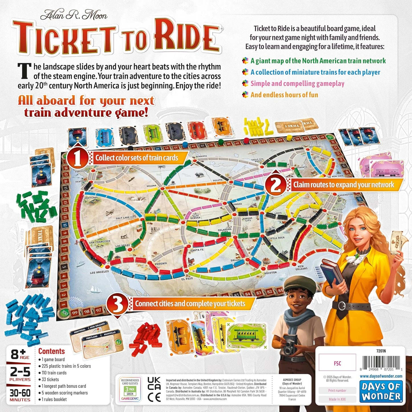 HotAsmodee Ticket to Ride Board Game (2025 Refresh) - A Cross-Country Train Adventure for Friends and Family, Strategy Game for Kids & Adults, Ages 8+, 2-5 Players, 30-60 Minute Playtime