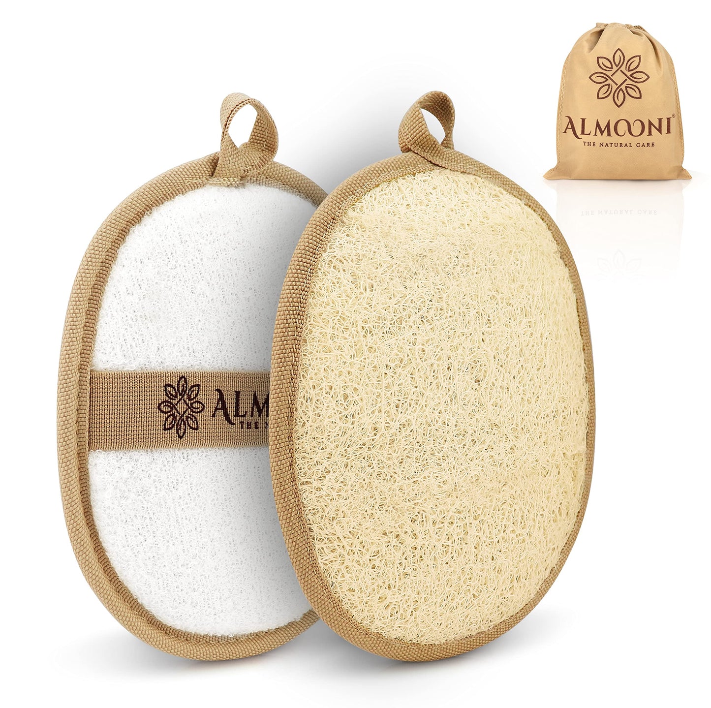 HotAlmooni Natural Loofah Exfoliating Body Scrubber, Made with Natural Egyptian Shower Loofah Sponge, Bath Shower Loofah Sponge for Women and Men, for Face and Body That Gets You Clean - 2 Count (1 Pack)