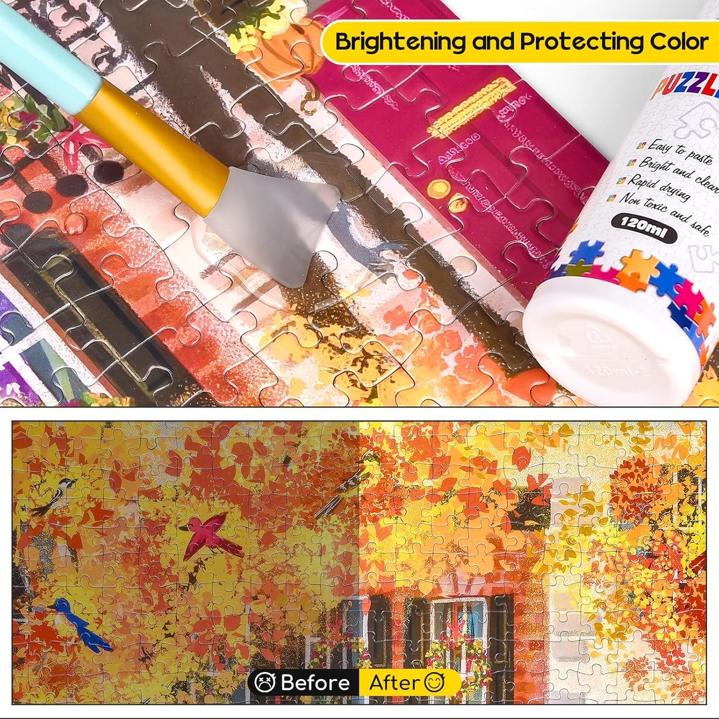 Hot YAKAMOZ Jigsaw Puzzle Glue with Sponge Head for Adults Clear Water-Soluble Craft Puzzle Glue Quick Dry for 1000/1500/3000 Pieces of Puzzle,120ML