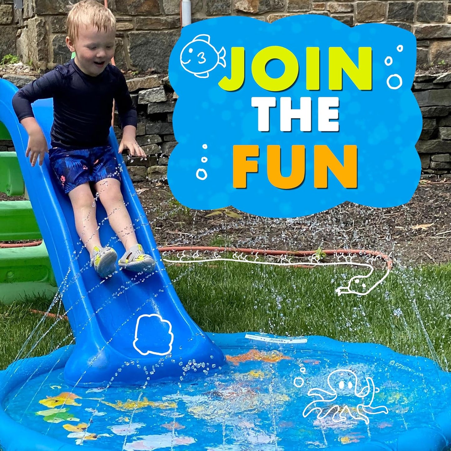 HotSplashEZ 3-in-1 Splash Pad, Sprinkler for Kids & Baby Pool for Learning – Toddler Sprinkler Pool, 60’’ Outside Water Toys – “from A to Z” Outdoor Play Mat for Babies & Toddlers