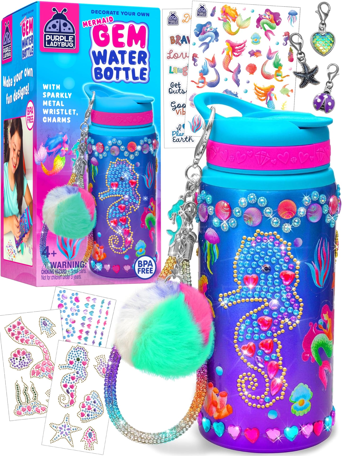 Hot PURPLE LADYBUG Decorate Your Own Water Bottle Kit for Girls - Gift for Girls Ages 5 6 7 8 9 10 Year Old Girl Birthday Gift, Unicorn Toys Crafts Kids Ages 6-12 Summer Crafts for Kids