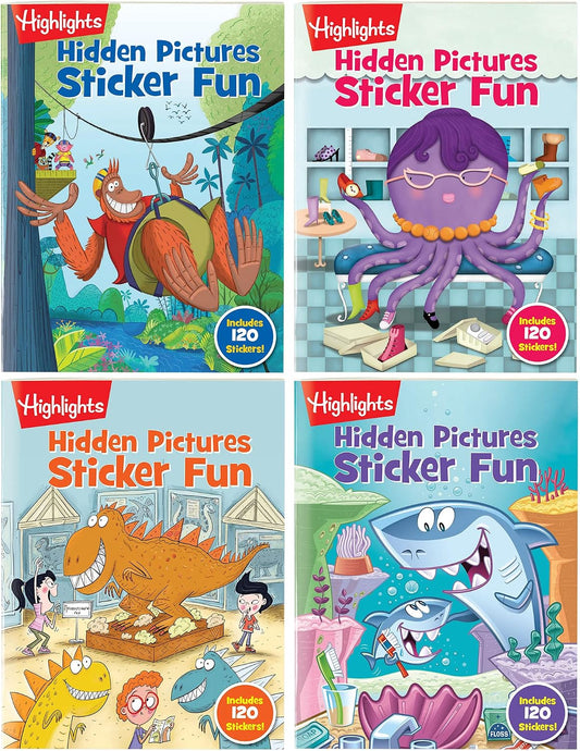 Hot Highlights Hidden Pictures Sticker Fun for Kids Ages 3-6, 4-Pack, 64 Pages of Seek and Find Sticker Activities, Books Double as Coloring Books, 480+ Stickers, Volume 1