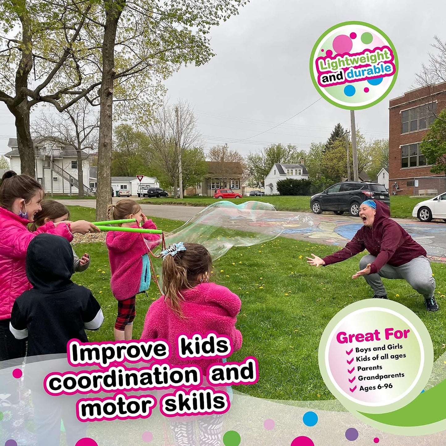 Hot WOWmazing Giant Bubble Wands Kit: (4-Piece Set) | Incl. Wand, Big Bubble Concentrate and Tips & Trick Booklet | Outdoor Toy for Kids, Boys, Girls | Bubbles Made in The USA