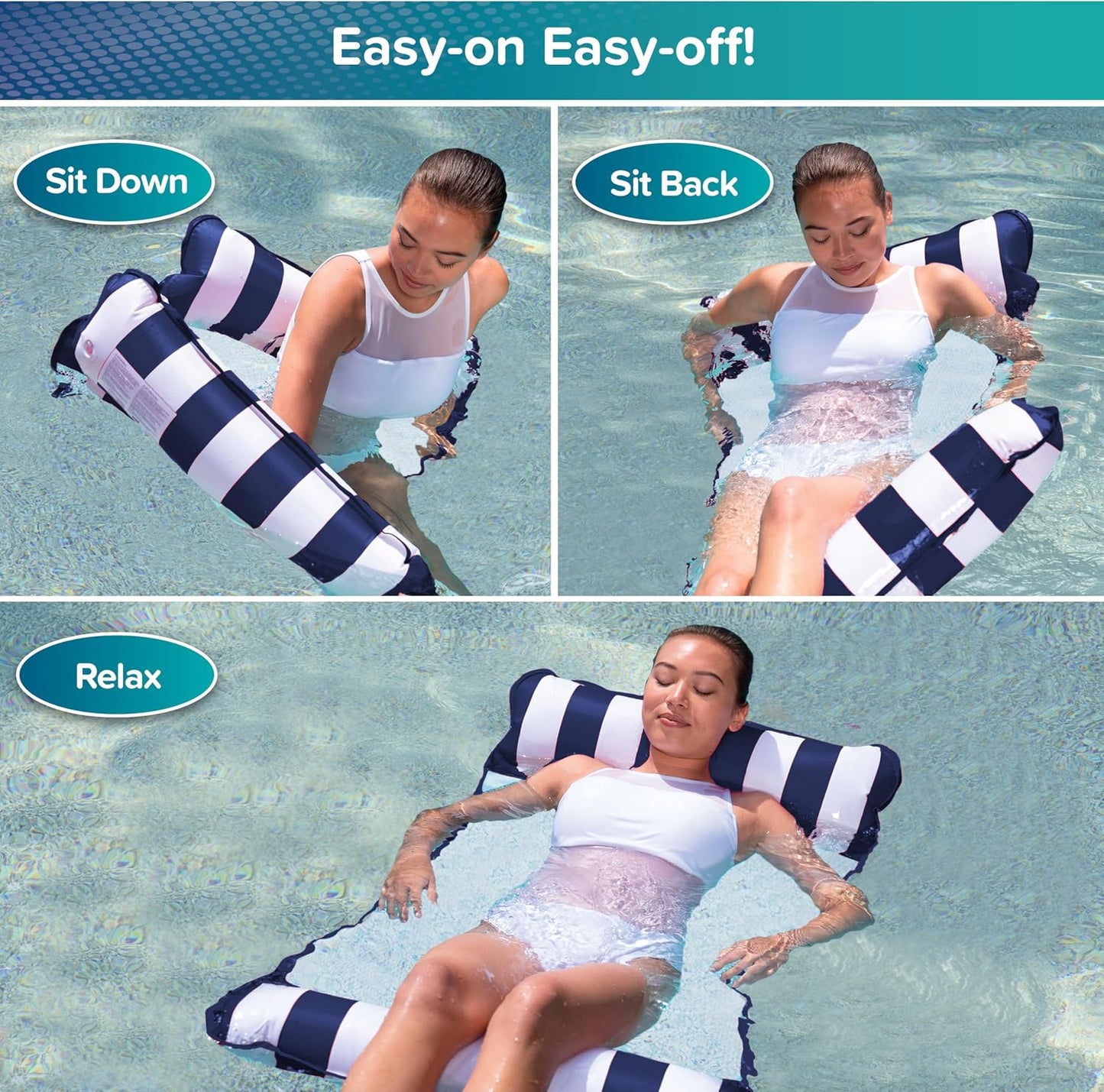 HotAqua 4-in-1 Monterey Hammock Pool Float & Water Hammocks – 2-3-4 Multipacks – Multiple Colors/Styles – for Adults and Kids Floating
