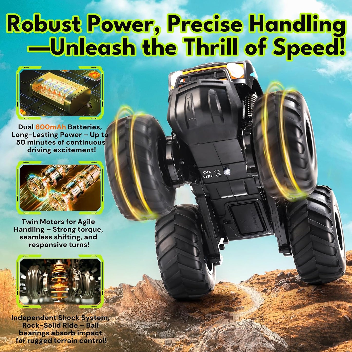 Hot Threeking 1:16 Amphibious Monster Truck All Terrain Remote Control Car Toys | Waterproof Durable 4WD Off-Road RC Crawler Cars Pick-Up Unique Toy Gifts for Boys Girls Ages 6-12