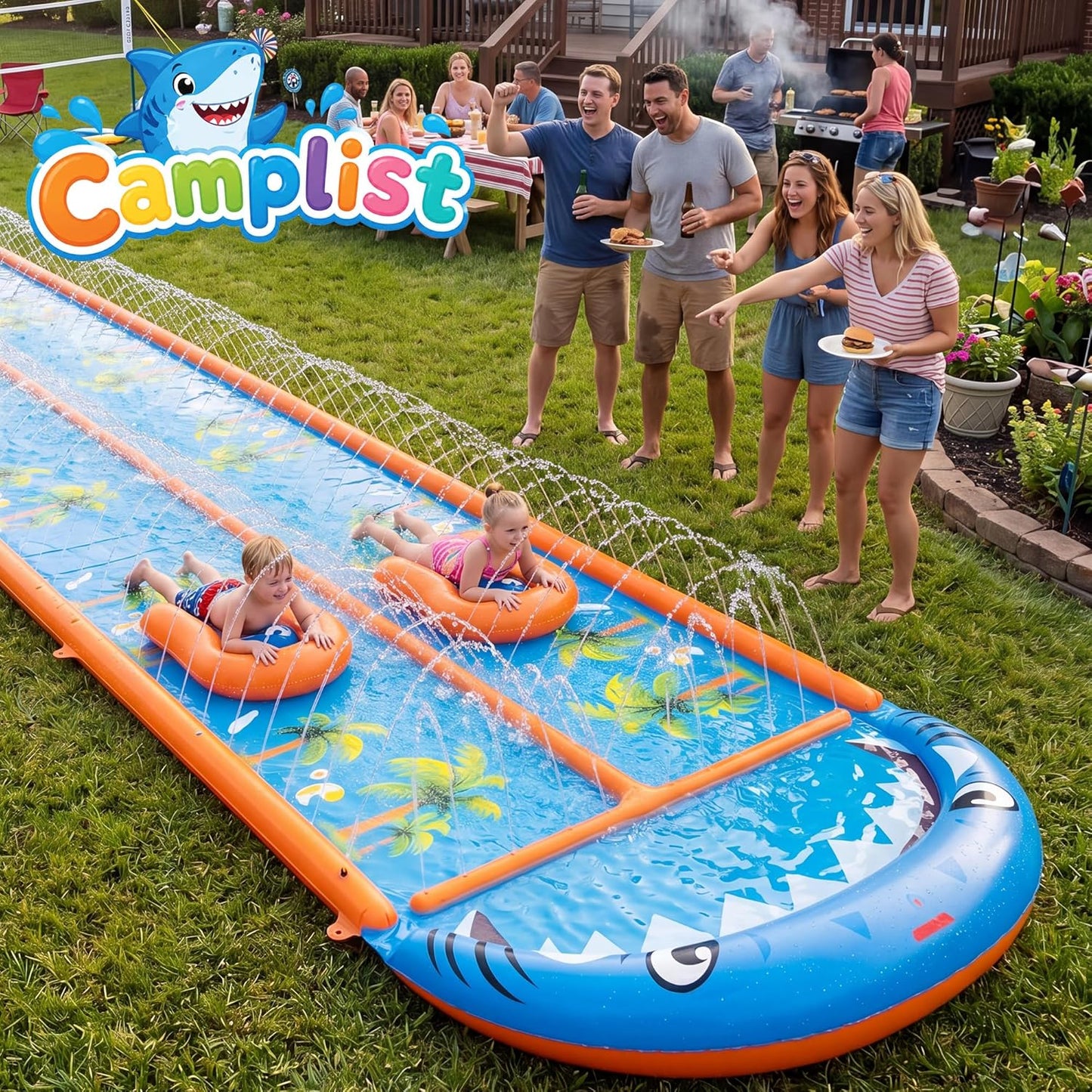 Hot40×5.9FT Heavy Duty Slip and Slide with Sprinkler and 2 Boards, Water Slide for Adults with 3-Way Water Sprinkler, Giant Slip n Slide for Outdoor Backyard Lawn Kids Teens and Adults (Blue&Orange)