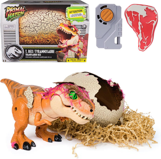 Hot Primal Hatch Jurassic World Interactive T-Rex Toy Dinosaur Egg | Interactive Dino Figure, Realistic Hatching Experience, 100+ Sounds & Reactions, Train & Feed, Gifts for Kids Ages 5+