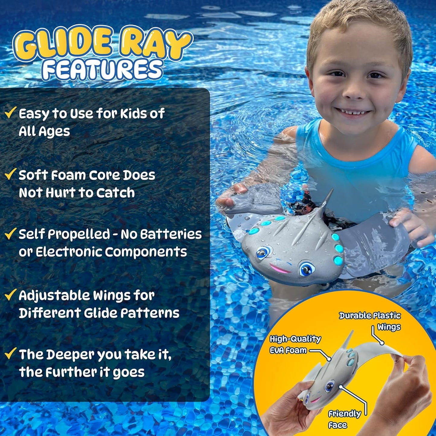 HotSwimming Pool Toys for Kids: Stingray Pool Torpedo Swim Toy - Self Propelled Water Toy Glides Underwater - Best Water Games & Outdoor Gifts for Boys & Girls - Diving Toys For Kids Ages 5 6 7 8 9 10 +