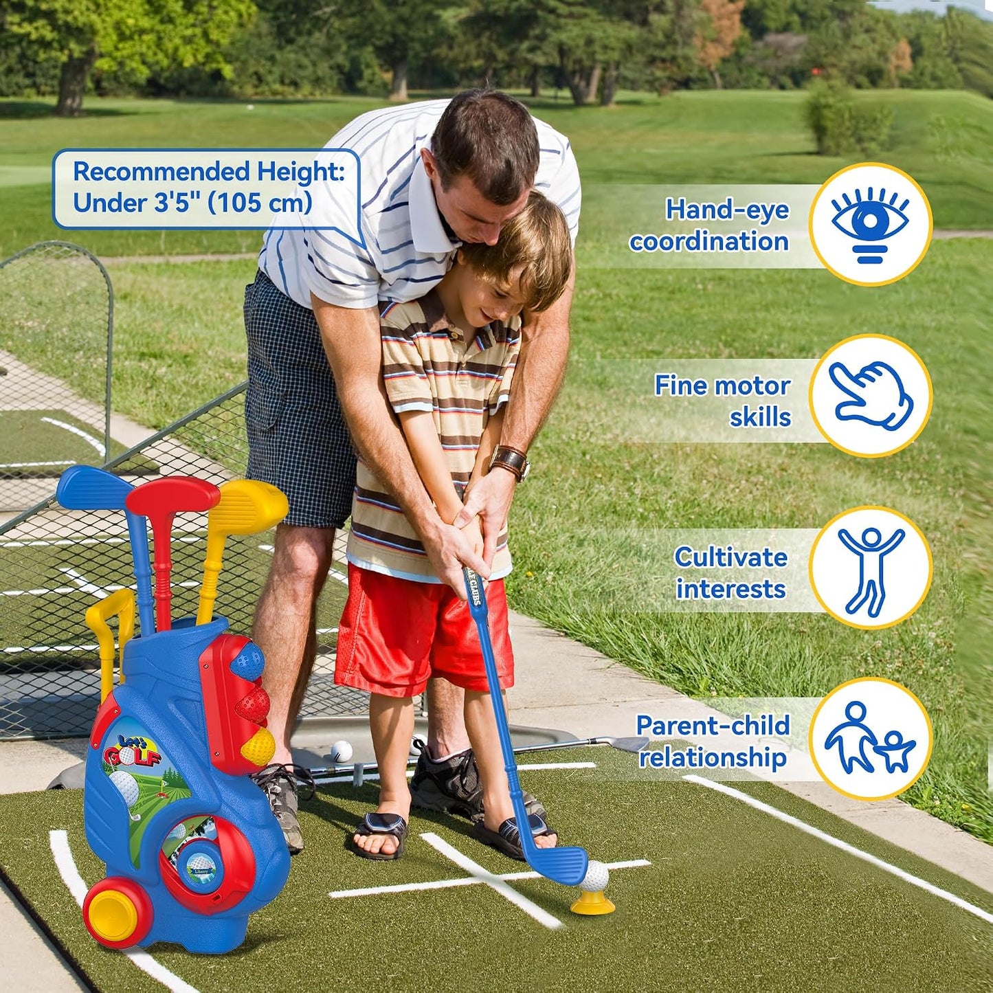 Hot Liberry Toddler Golf Set, Upgraded Kids Golf Cart with Unique Shoulder Strap Design, Indoor Outdoor Sports Toys Gifts for Boys Girls 1 2 3 4 Years Old