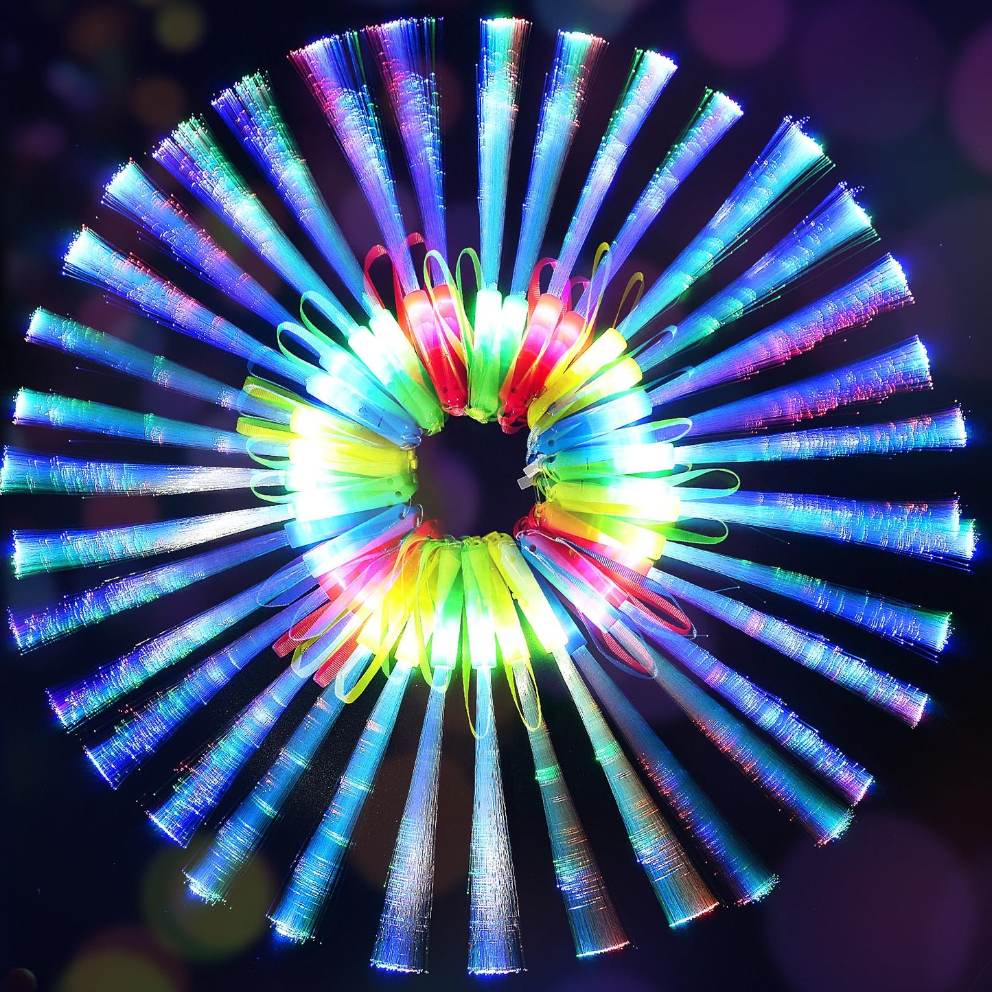 Hot SHQDD 28 PCS Glow Fiber Wands Sticks, LED Light Wands, Glow in The Dark Party Supplies, Fiber Optic Wands, LED Flashing Sticks, Fiber Optic Light Wand Stick for July 4th Party, Wedding, Halloween