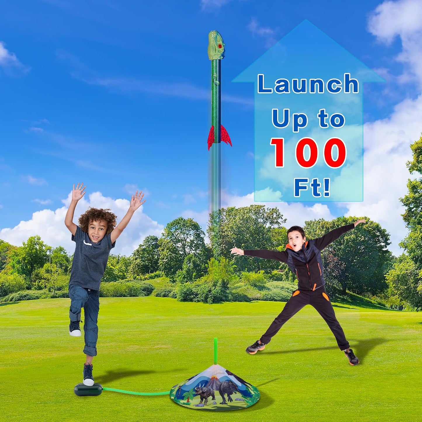 Hot Gizzjoy Dinosaur Toy Rocket Launcher for Kids - Launch Up to 100 Ft, 4 Rockets, Outdoor Outside Toys for Kids, Dinosaur Toys, Birthday Gifts for 3 4 5 6 7 8-12 Year Old Boys Girls