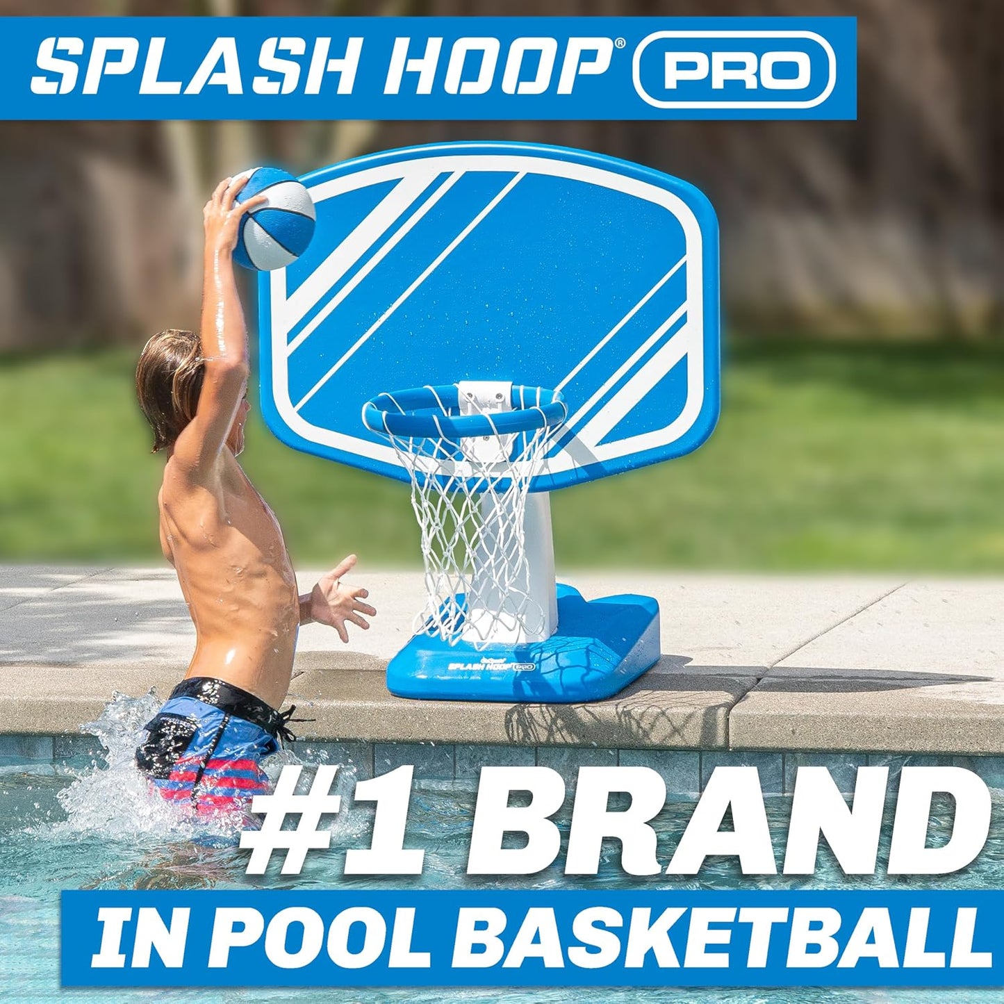 HotGoSports Splash Hoop PRO Pool Basketball Game – Modern Poolside Basketball Hoop with Backboard, Ball & Pump – Swimming Pool Basketball Hoop for Inground & Above Ground Pools