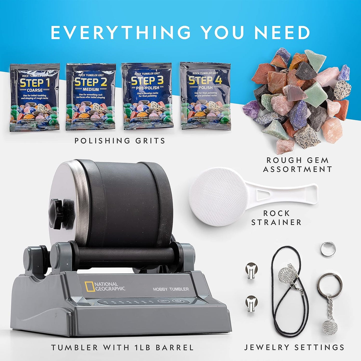 Hot National Geographic Hobby Rock Tumbler Kit for Kids and Adults Ages 8+ | Rough Gemstones, 4 Polishing Grits, Rock Polisher, Geology Science Kit, Rock Tumbling for Kids and Adults, Birthday Gift
