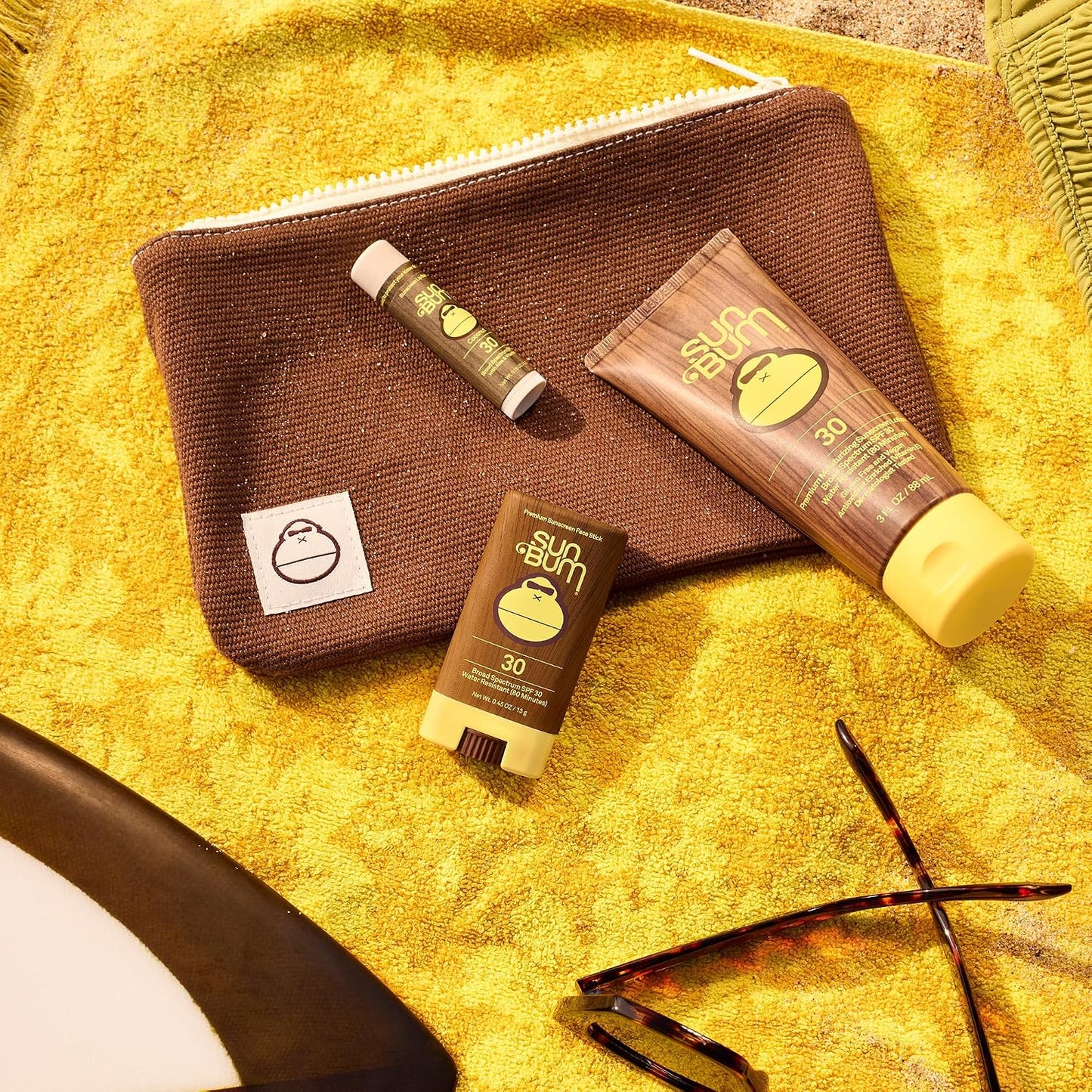HotSun Bum Road Tripper - Travel Sized Sun Care Pack with Sunscreen Lotion, Face Stick, and Lip Balm - SPF 30 Broad Spectrum UVA/UVB Protection - Hawaii 104 Act Compliant - TSA Friendly