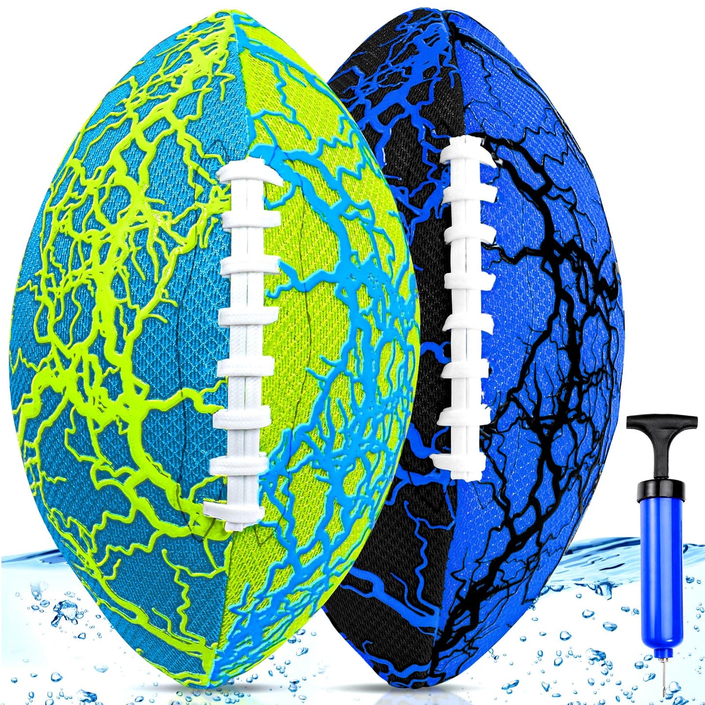HotJasonwell Pool Beach Water Football - 2Pack Strong Grip Waterproof Football for All-Weather Play Pool Toys Beach Games Outdoor Sports Toy Christmas Birthday Gifts for Kids Boys Teens Adults