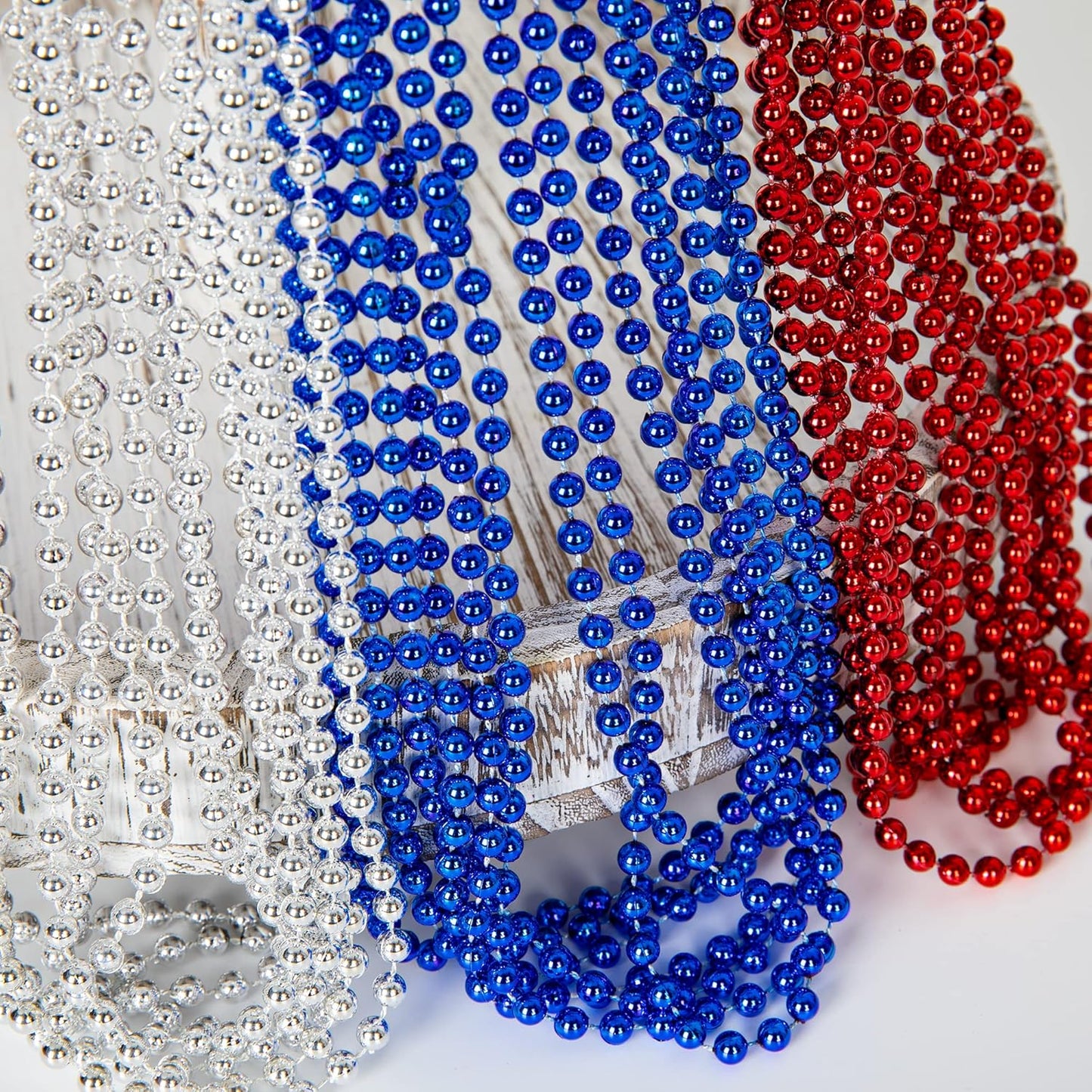 Hot100PCS 4th of July Accessories, 250th Anniversary Patriotic Beads Necklace Bulk, Fourth of July Red Blue Silver Necklace Party Favors, Beads for Veterans Day Parade Party Celebration Favors Decor