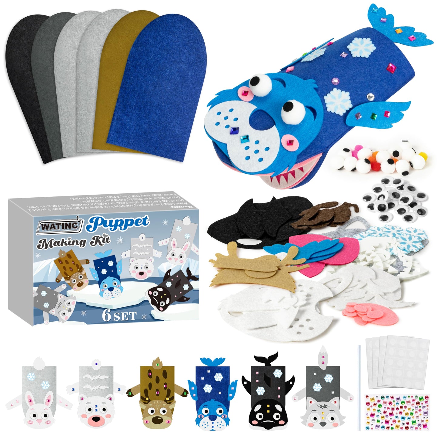 Hot WATINC Hand Puppet Making Kit, Felt Sock Puppet Toys for Kids (Animals) | 6 Styles, Make Your Own Storytelling & Role Play Crafts, Creative Group Activity, Party Favors & Gifts for Kids Ages 4-8