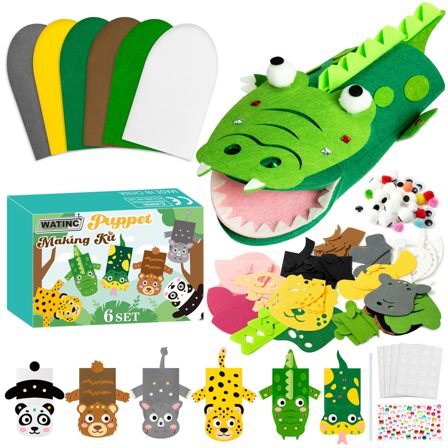 Hot WATINC Hand Puppet Making Kit, Felt Sock Puppet Toys for Kids (Animals) | 6 Styles, Make Your Own Storytelling & Role Play Crafts, Creative Group Activity, Party Favors & Gifts for Kids Ages 4-8