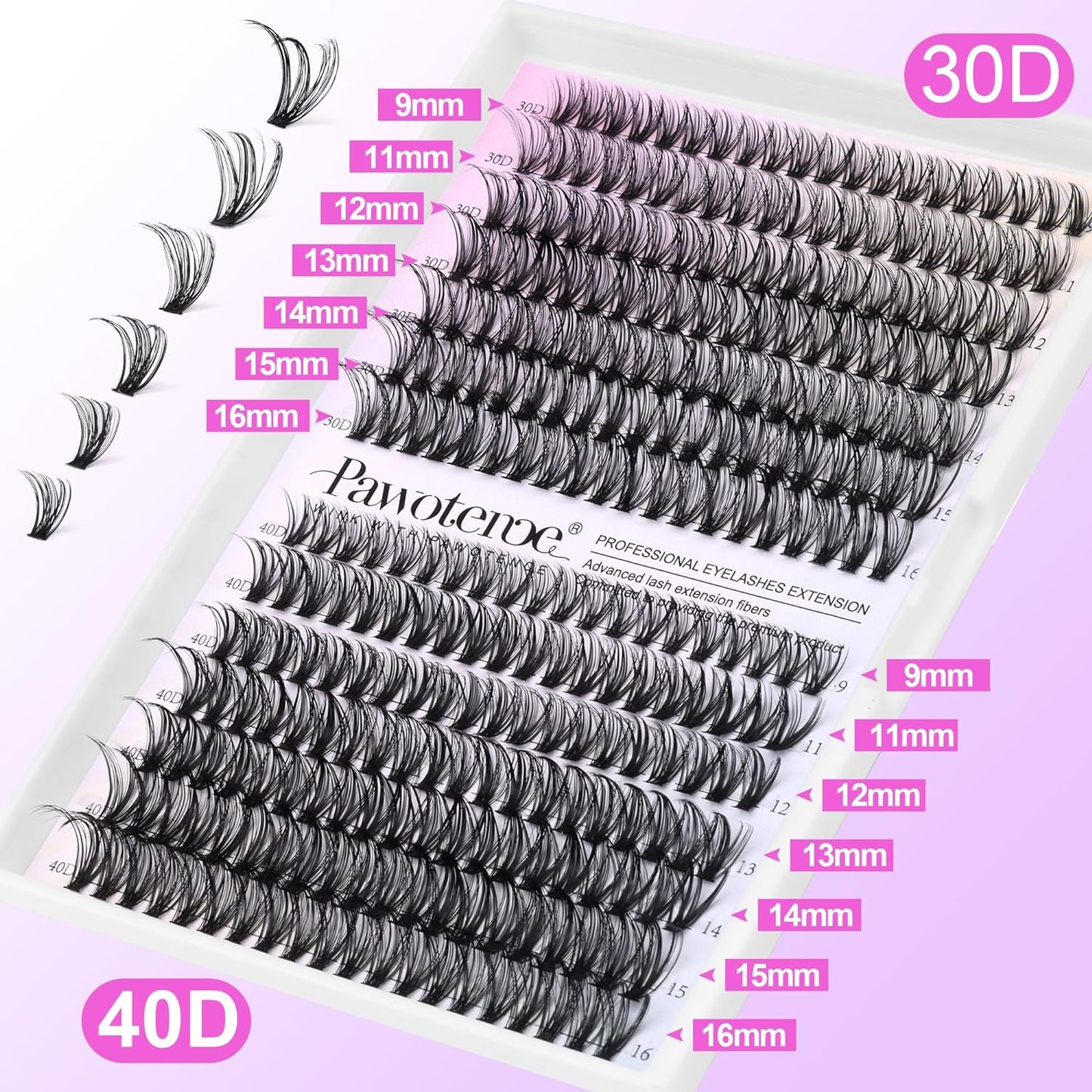 HotPawotence Lash Extension Kit DIY 280pcs Lash Clusters Eyelash Extension Kit, 9-16mm 30D 40D Individual Lashes Kit with Lash Bond and Seal, Lash Tweezers for Self Use (30D&40D, 0.07D, 9-16mm, Kit)