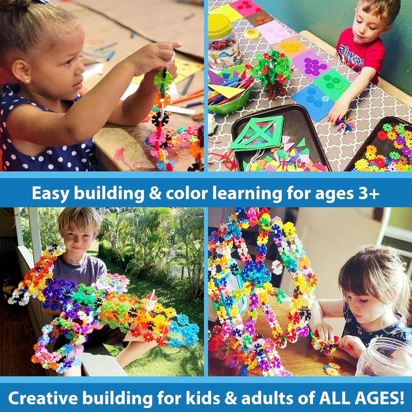 HotBrain Flakes 500 Piece Set, Ages 3+, Interlocking Plastic Disc Toy for Creative Building, Educational STEM Learning, Construction Block Play for Kids, Teens, Adults, Boys, and Girls