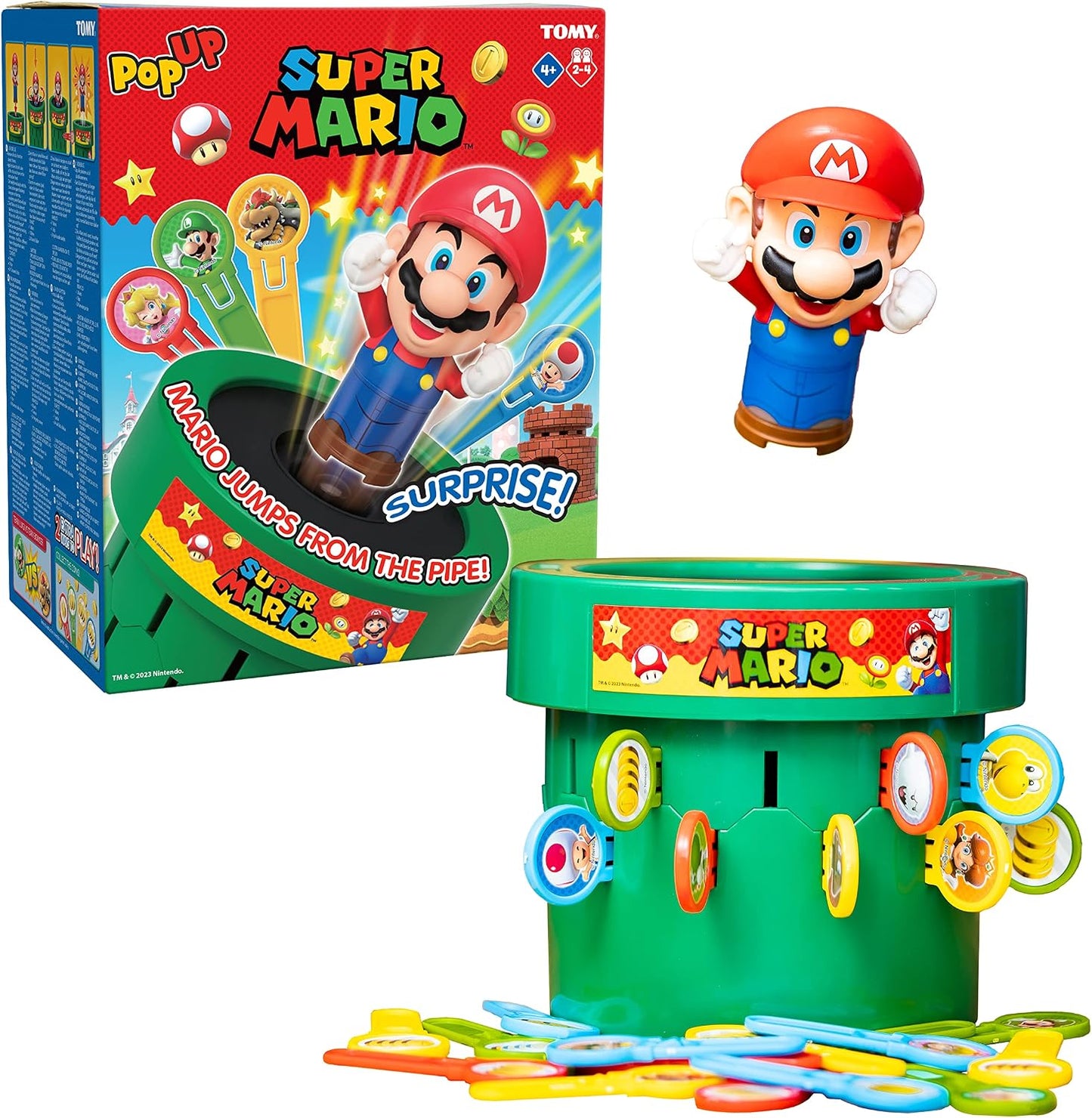HotTOMY Pop Up Super Mario Game - Activities for Indoor Recess or Family Game Night - Officially Licensed Super Mario Toys for Kids - 2-4 Players - Ages 4 Years and Up