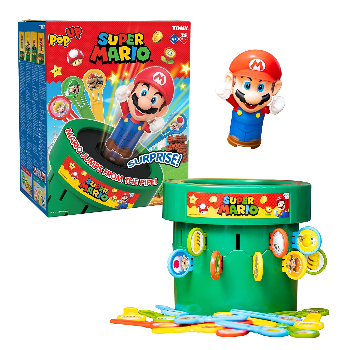 HotTOMY Pop Up Super Mario Game - Activities for Indoor Recess or Family Game Night - Officially Licensed Super Mario Toys for Kids - 2-4 Players - Ages 4 Years and Up