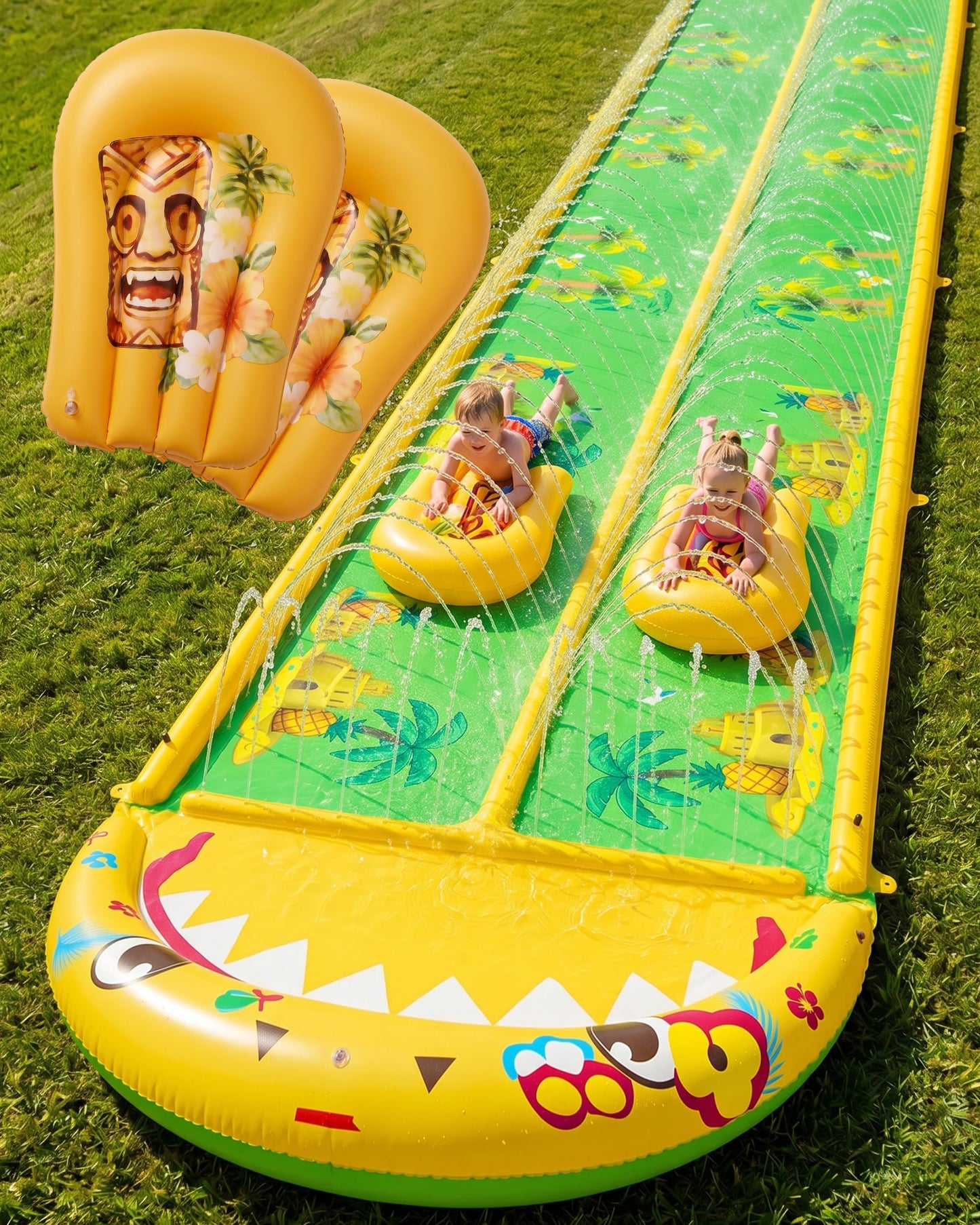 Hot40×5.9FT Heavy Duty Slip and Slide with Sprinkler and 2 Boards, Water Slide for Adults with 3-Way Water Sprinkler, Giant Slip n Slide for Outdoor Backyard Lawn Kids Teens and Adults (Blue&Orange)