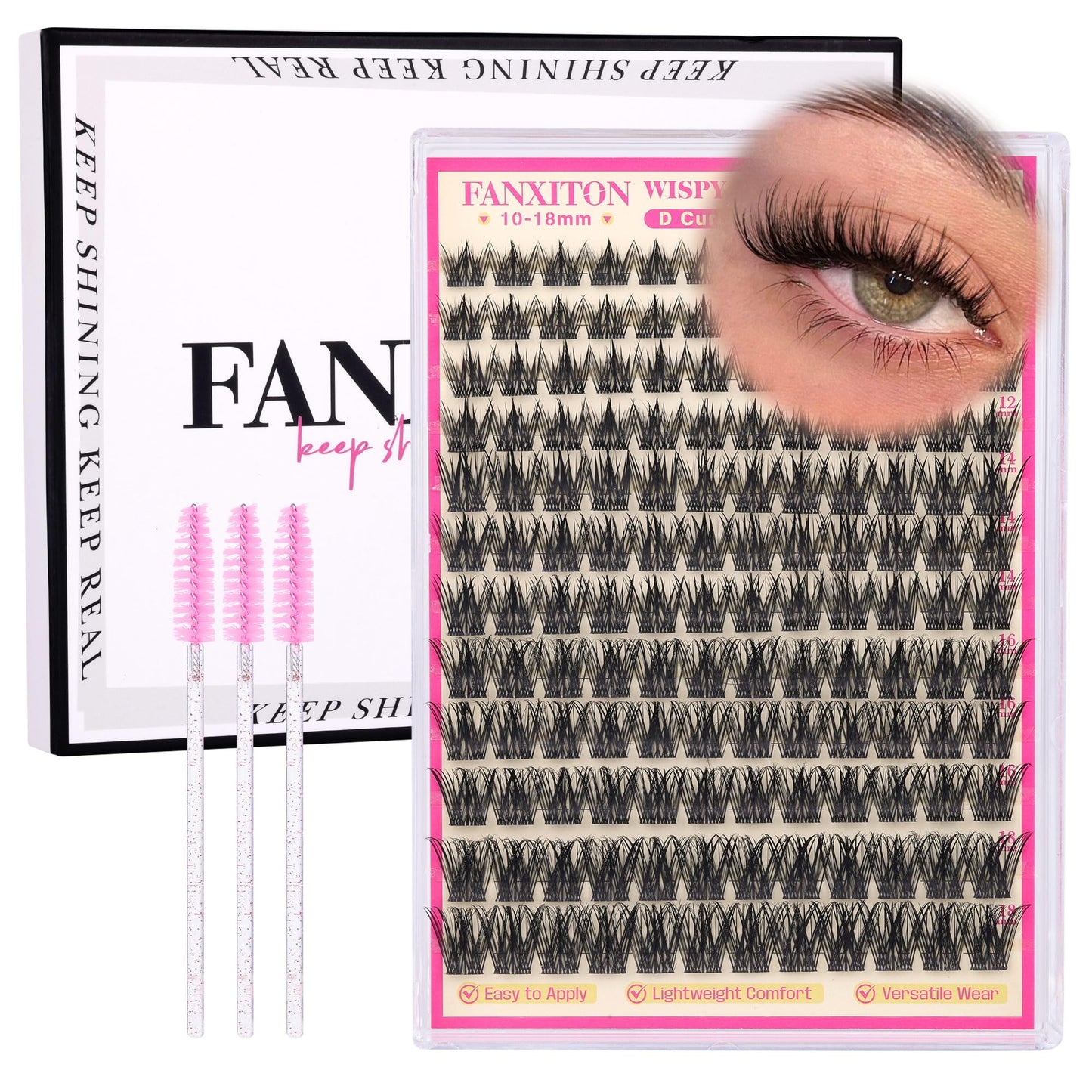 HotFANXITON DIY Individual Eyelash Extension Kit, Thick Volume Lash Clusters 40D+50D D Curvature, 280 Pieces Thin Band Cluster Lashes with Bond and Seal Tweezers