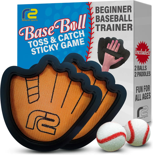 Hot Toss and Catch Ball Game Set - Easy to Use Sticky Balls & Beginner Baseball Training Glove - Premium Toy Paddle Fits All Hand Sizes From Toddlers to Teens & Adults - Fun Gift Idea for Boys and Girls