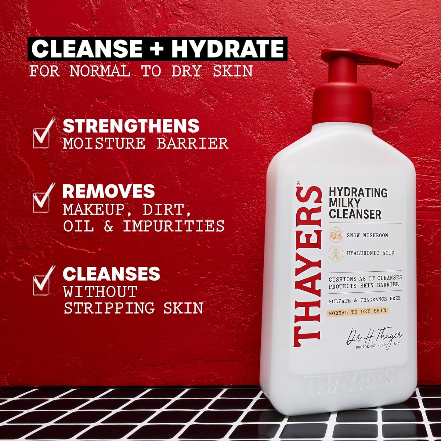 HotThayers Milky Hydrating Face Cleanser with Snow Mushroom and Hyaluronic Acid, Dermatologist Recommended Gentle Facial Wash and Hydrating Skincare for Dry and Sensitive Skin, Paraben Free, 8 Fl Oz