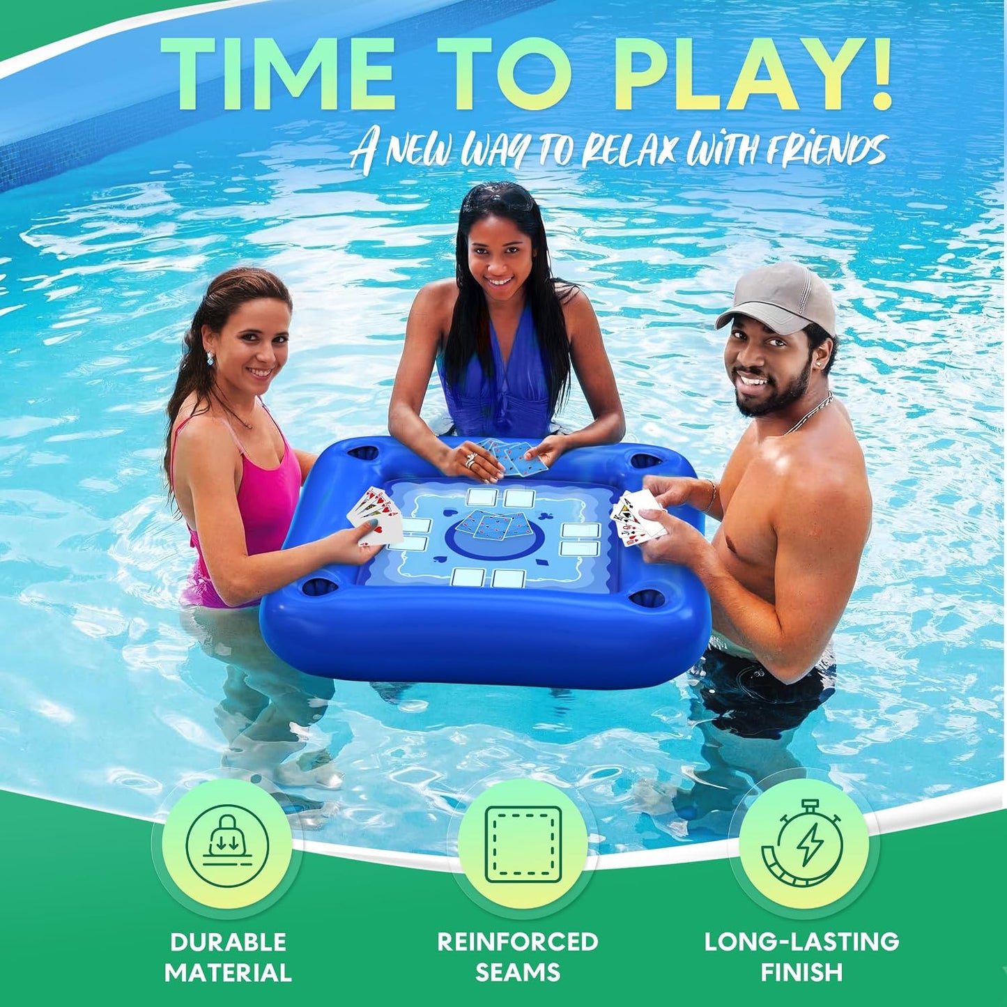 Hot DIMROM Floating Table for Pool with Cup Holders – Adult Pool Games with Waterproof Cards – Pool Float Games – Perfect for Party, Snacks, Drinks, Hot Tub & Summer Fun