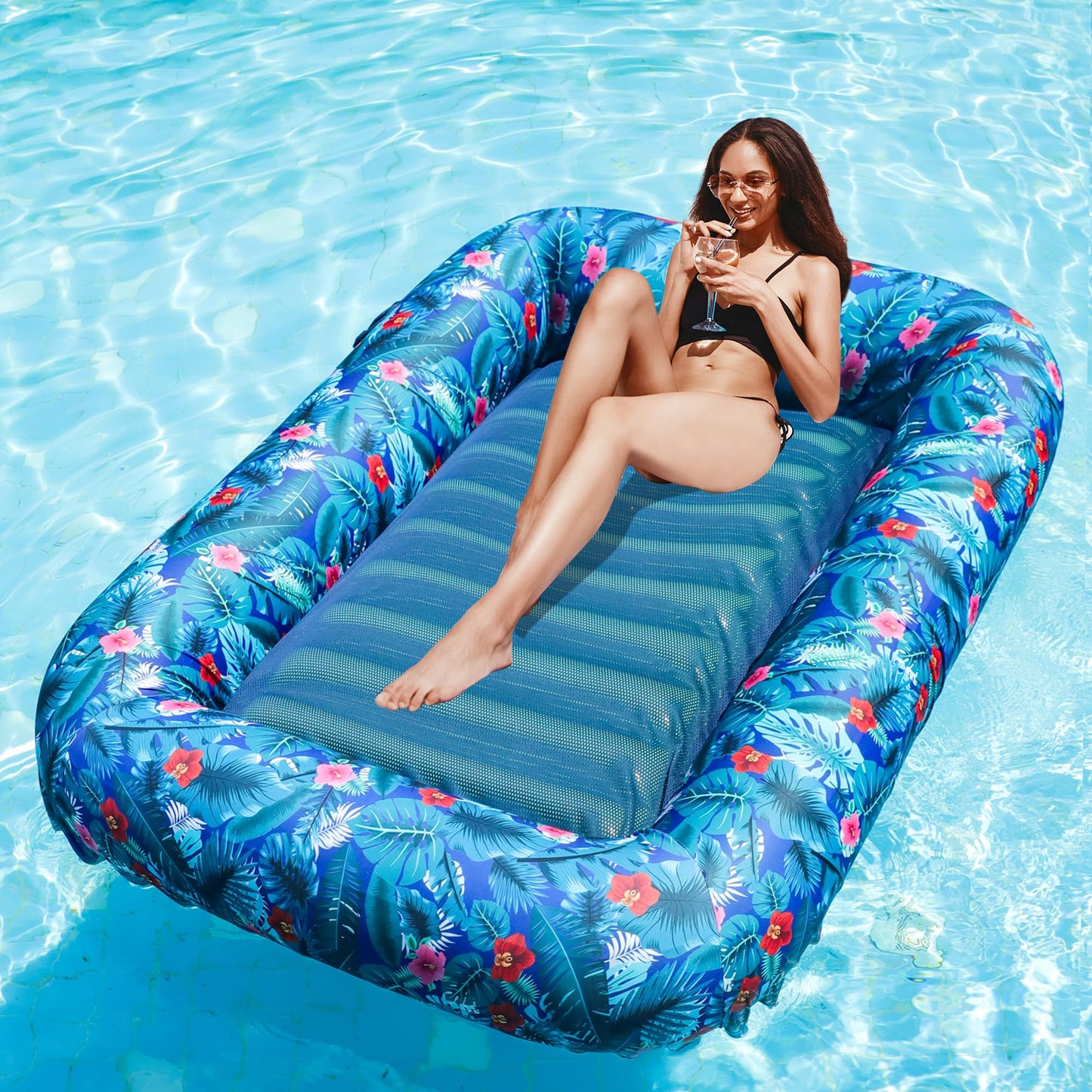 HotFindUWill Oversized Pool Float Lounger for Adults - 72" Extra Large Heavy Duty Pool Floats, Soft Fabric Covered Pool Rafts for Backyard, Lake & Beach