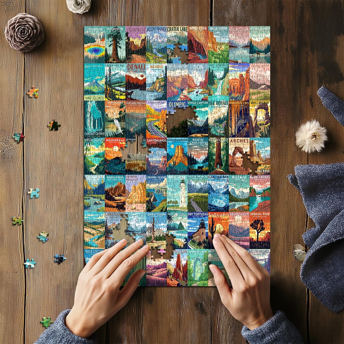 HotNational Parks Puzzle for Adults 1000 Pieces, Travel Poster Landscape Puzzle Including Zion Yellowstone Yosemite, Nature Jigsaw Puzzles Scenery Mountain Scene