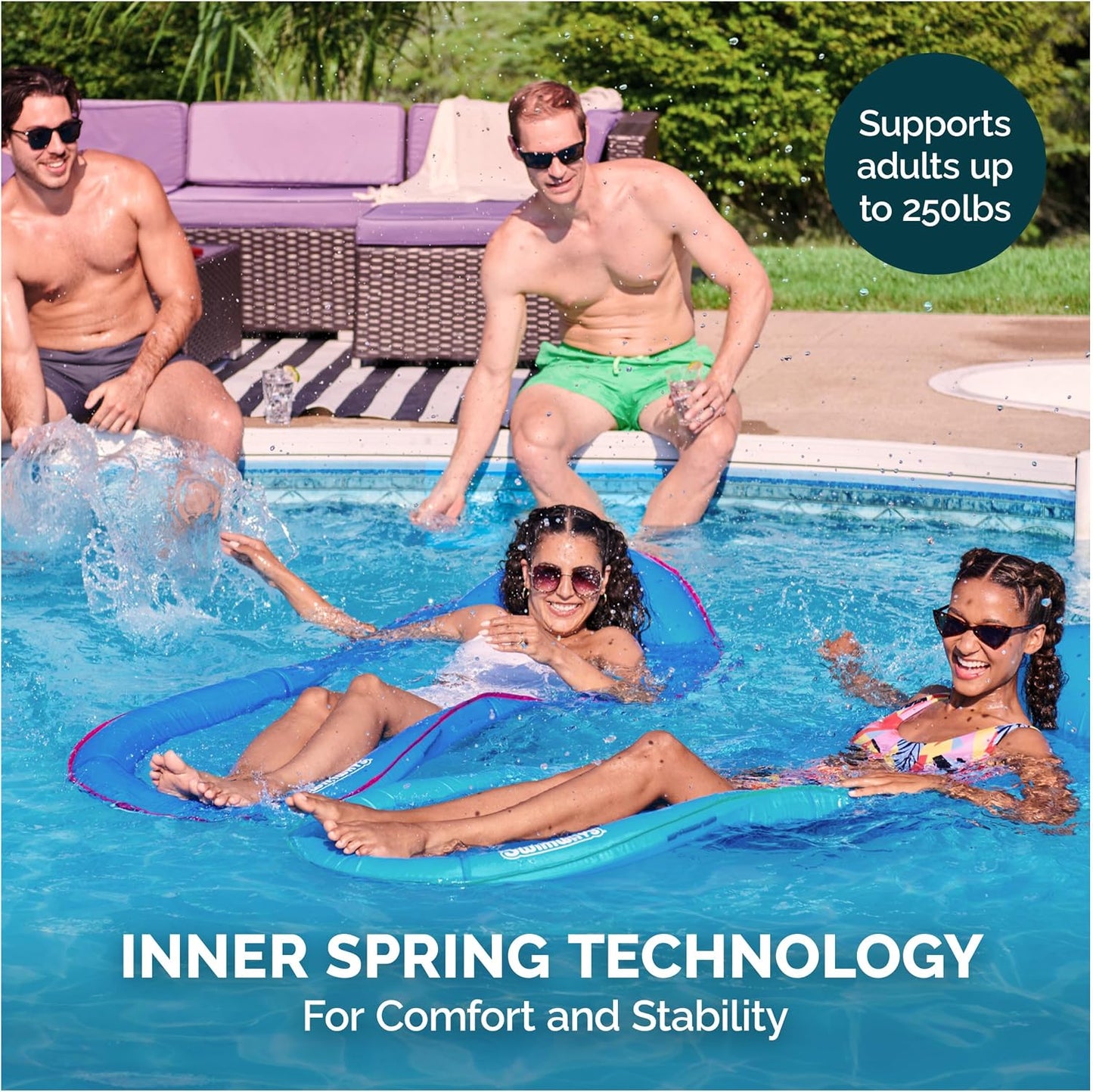 HotSwimWays Spring Float Hammock, Fast-Inflating Adult Lounger; Ages 15+ | Patented Fast Inflation for Immediate Use During Travel, Fits Most Adults and Teens, Teens & Adults Can Lounge Comfortably