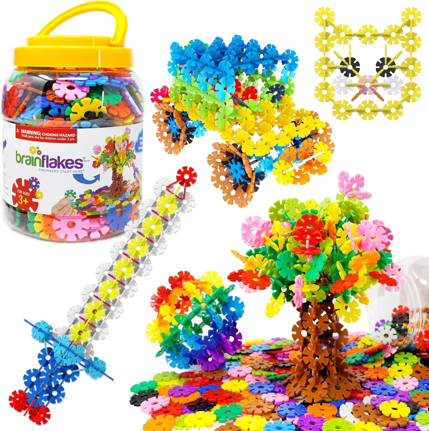 HotBrain Flakes 500 Piece Set, Ages 3+, Interlocking Plastic Disc Toy for Creative Building, Educational STEM Learning, Construction Block Play for Kids, Teens, Adults, Boys, and Girls