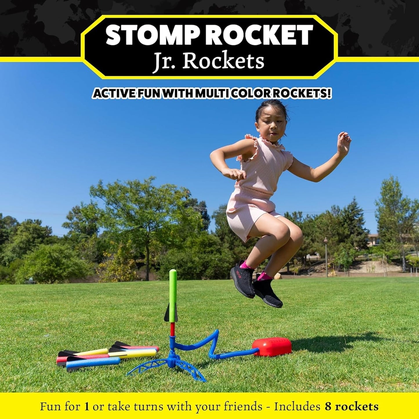 HotStomp Rocket Jr Multi-Color Rocket Launcher for Kids, 8 Rockets - Fun Outdoor Kids Gifts for Boys & Girls - STEM Toy Foam Blaster Set Soars Up to 100 Feet - Ages 3 & Up