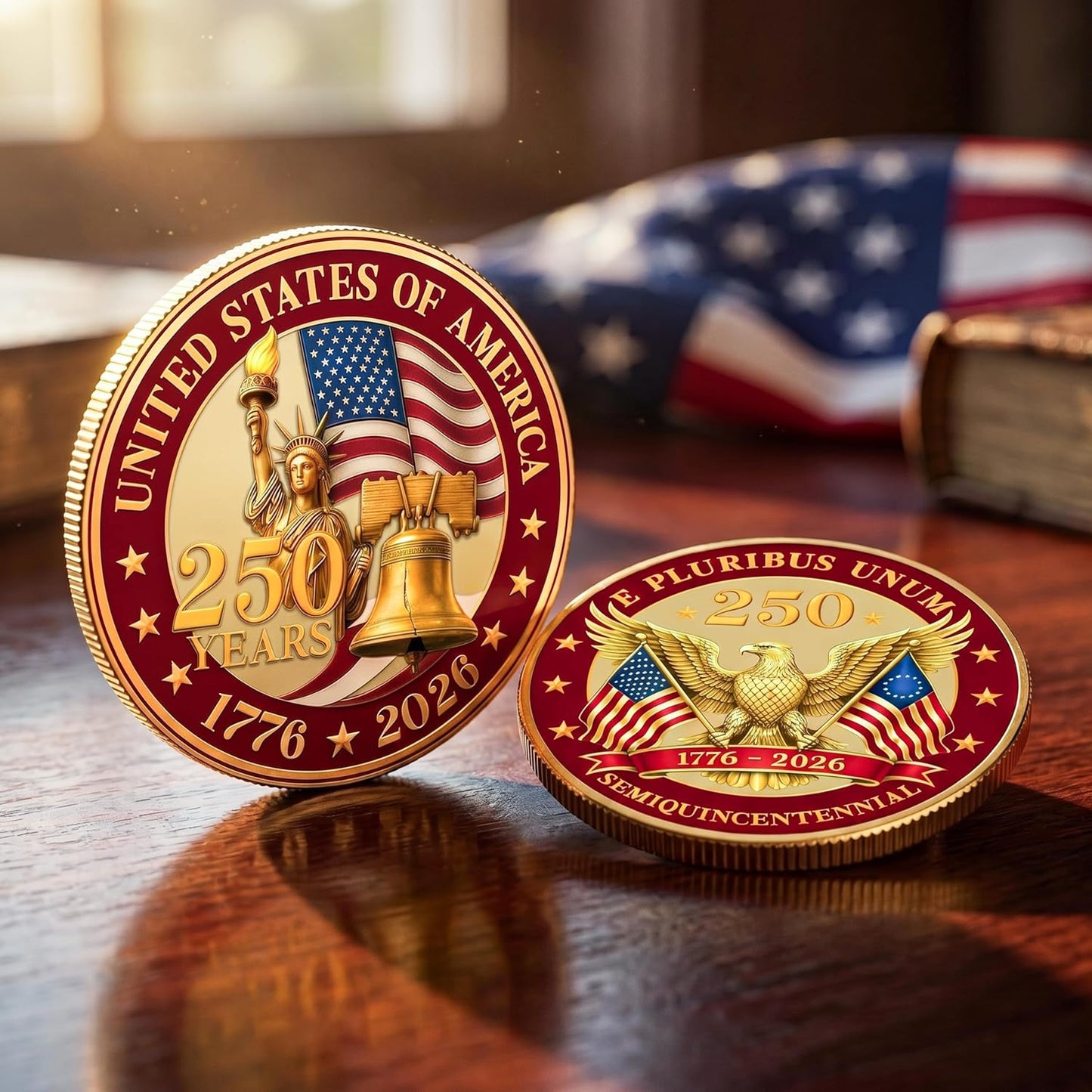 HotFLAGWIX 250 Anniversary Coin 1776-2026 - USA 250th Anniversary Merchandise Commemorative Coin - American Patriotic 4th of July Celebration Decorations Gifts for Men Veterans History Lover