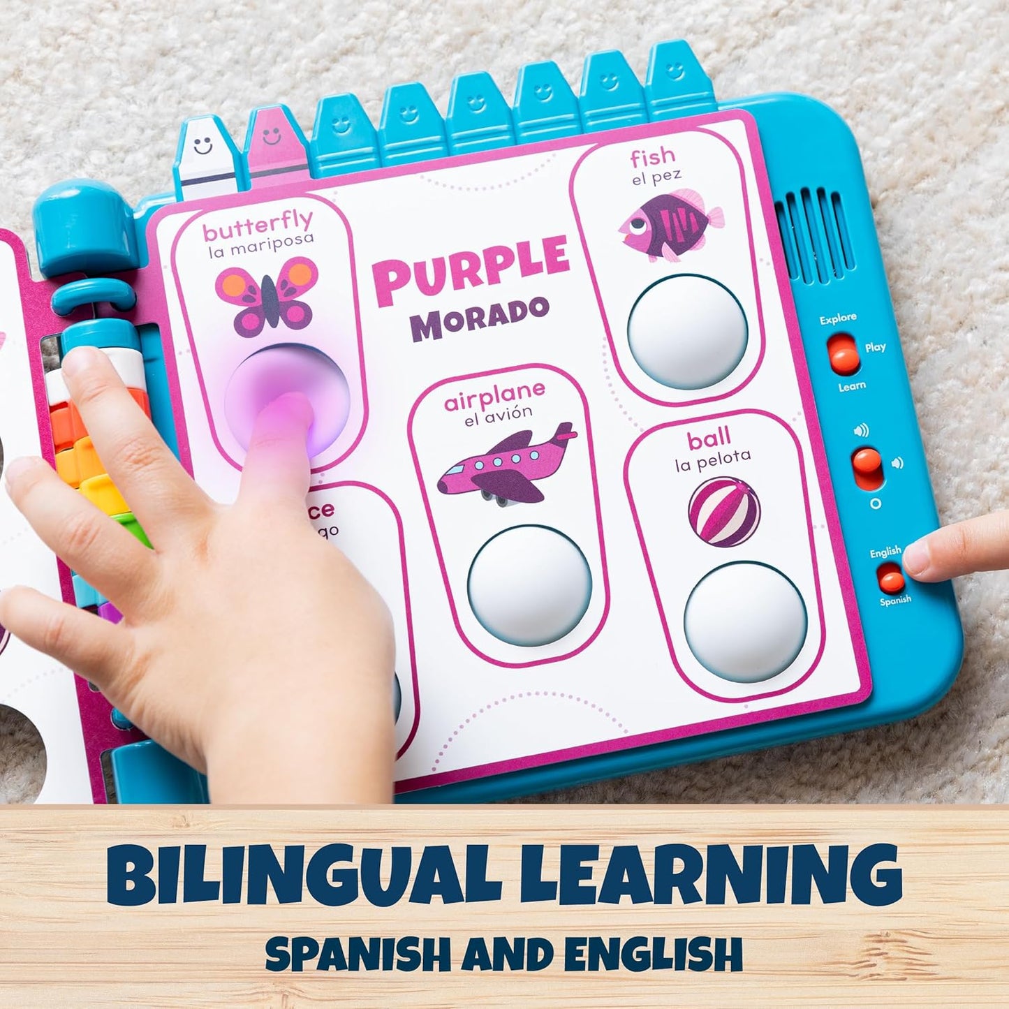 Hot Chuckle & Roar Pop It! Book: Colors – Interactive Sensory Learning Book with Bilingual English & Spanish Play, Grow-with-Me Modes, Quiet Mode, Color Learning Toy for Toddlers Ages 1–4+