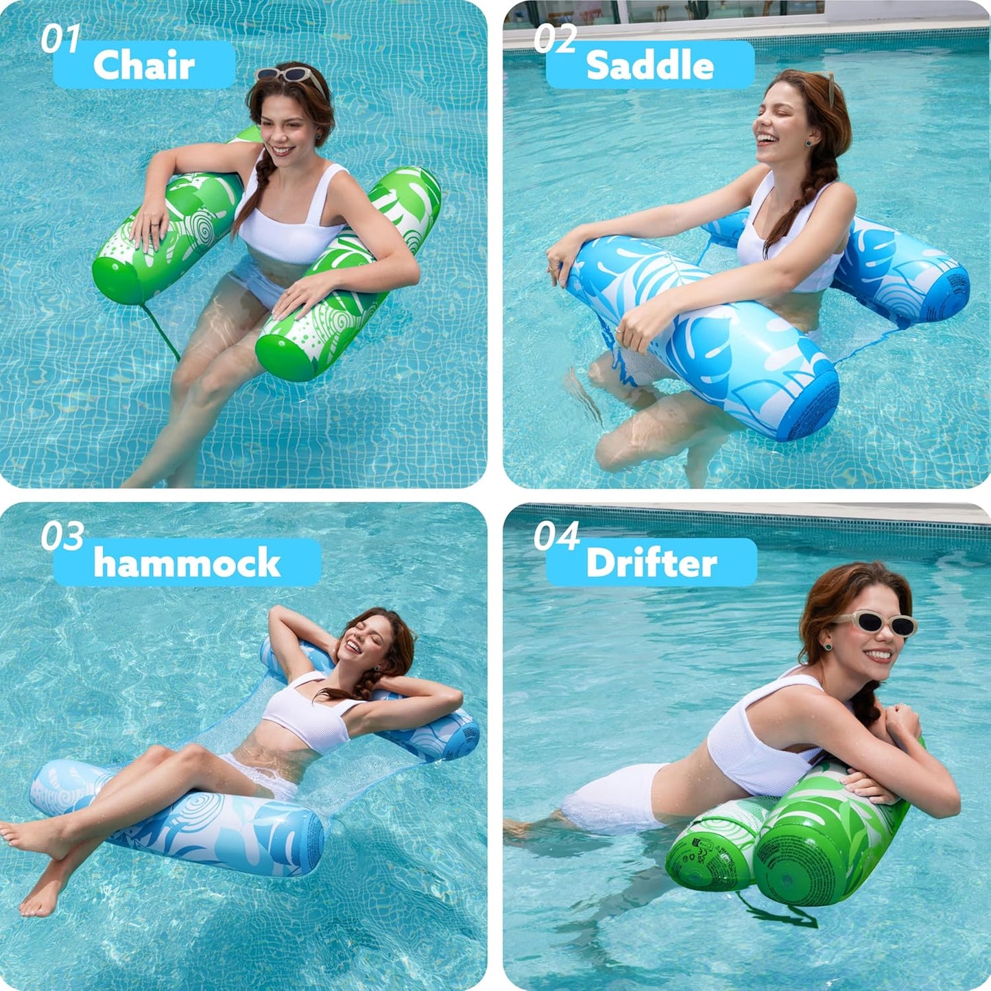 HotSLOOSH 2 Packs Hammock Pool Floats Adults, 4-in-1 Multi-Purpose Inflatable Pool Floats PVC Water Hammock Lounge Floaties