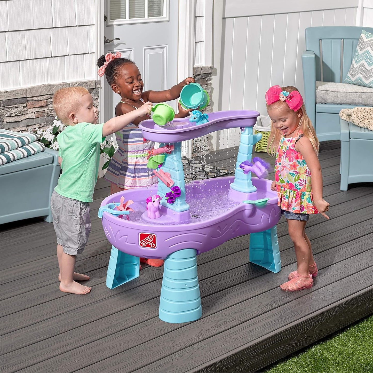 HotStep2 Rain Showers and Unicorns Water Table for Kids, Toddler Outdoor Sensory Play Table, 13 Accessories, Pink, Ages 18 Months+