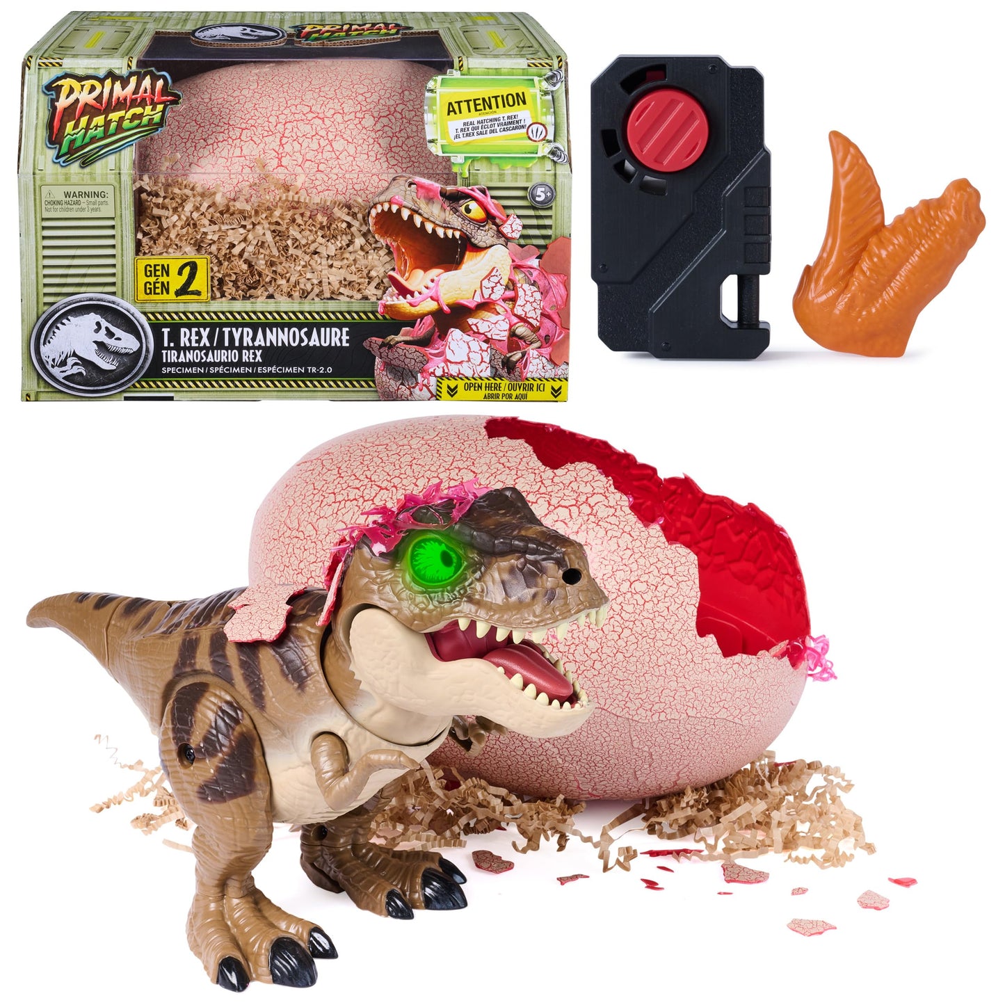 Hot Primal Hatch Jurassic World Interactive T-Rex Toy Dinosaur Egg | Interactive Dino Figure, Realistic Hatching Experience, 100+ Sounds & Reactions, Train & Feed, Gifts for Kids Ages 5+