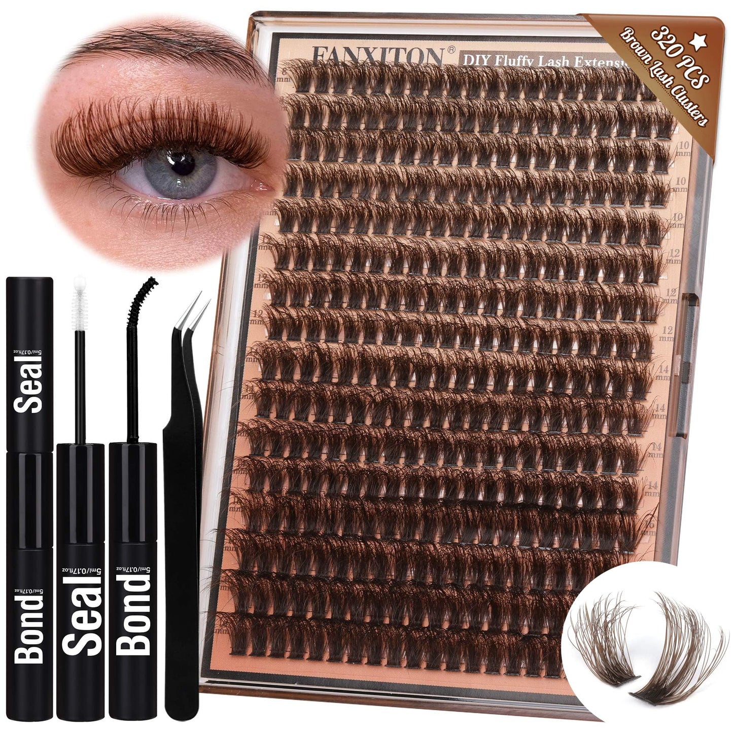 HotFANXITON DIY Individual Eyelash Extension Kit, Thick Volume Lash Clusters 40D+50D D Curvature, 280 Pieces Thin Band Cluster Lashes with Bond and Seal Tweezers