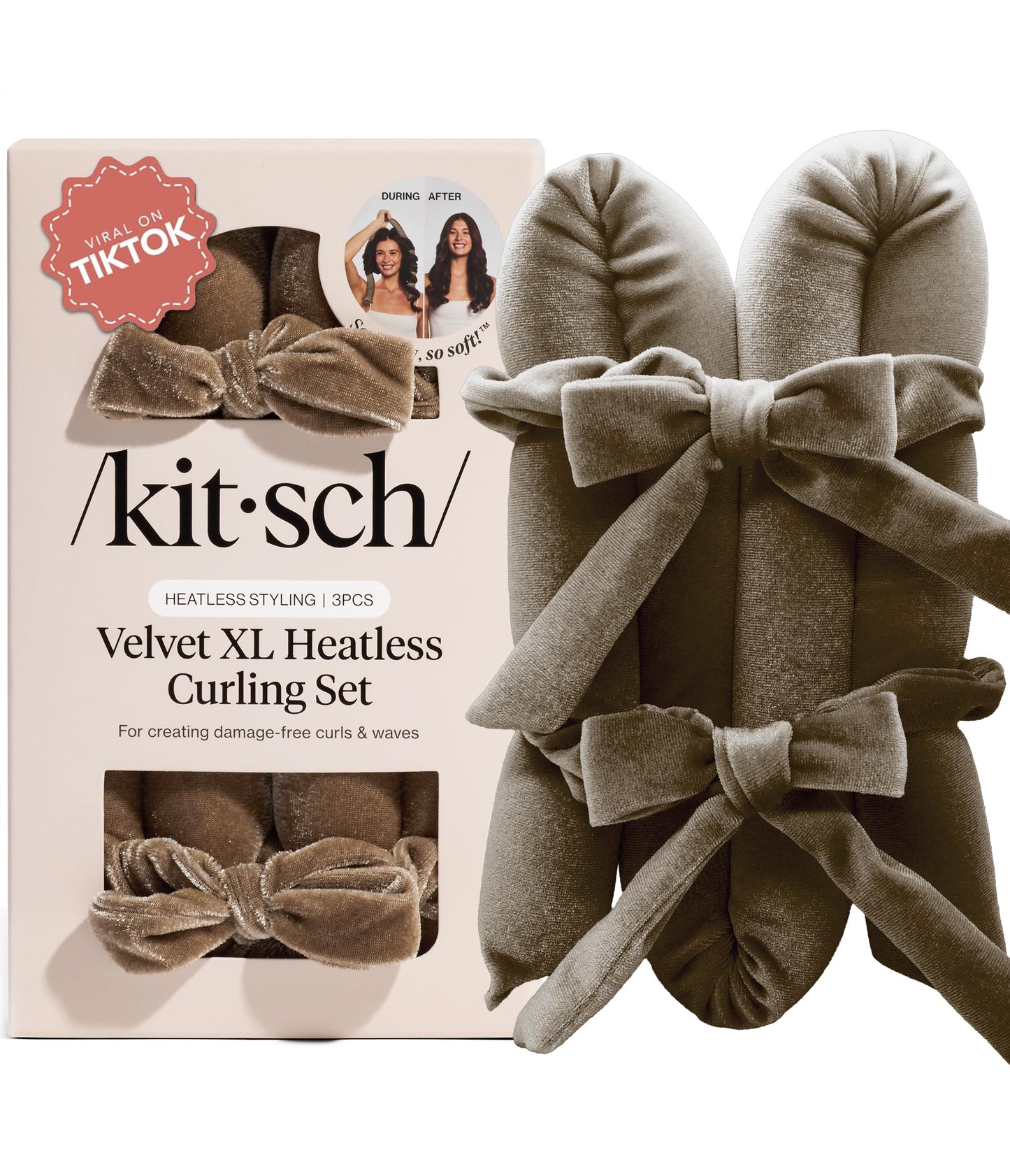 HotKitsch Satin Heatless Curls Overnight Set - Sunset Tie Dye | No Heat Damage Overnight Curls | Comfortable Frizz Free Hair Curlers To Sleep In with 34" Hair Waver & 2 Satin Scrunchies